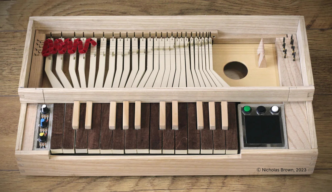 top view of a two-octave clavichord designed and built by Nicholas Brown