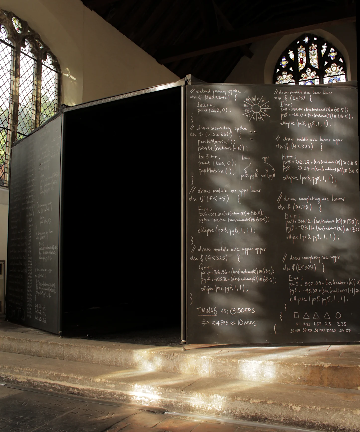 Installation view. On the Operations of the Sun, St Peter Hungate, Norwich, 2013.