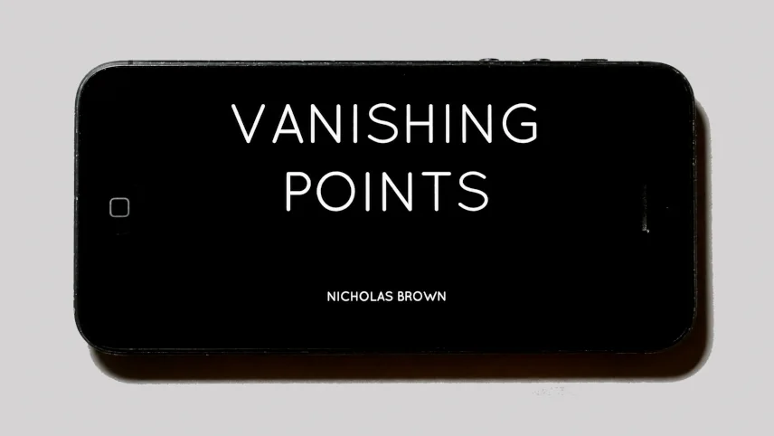 A smartphone displaying the title screen of Vanishing Points, white text on black background