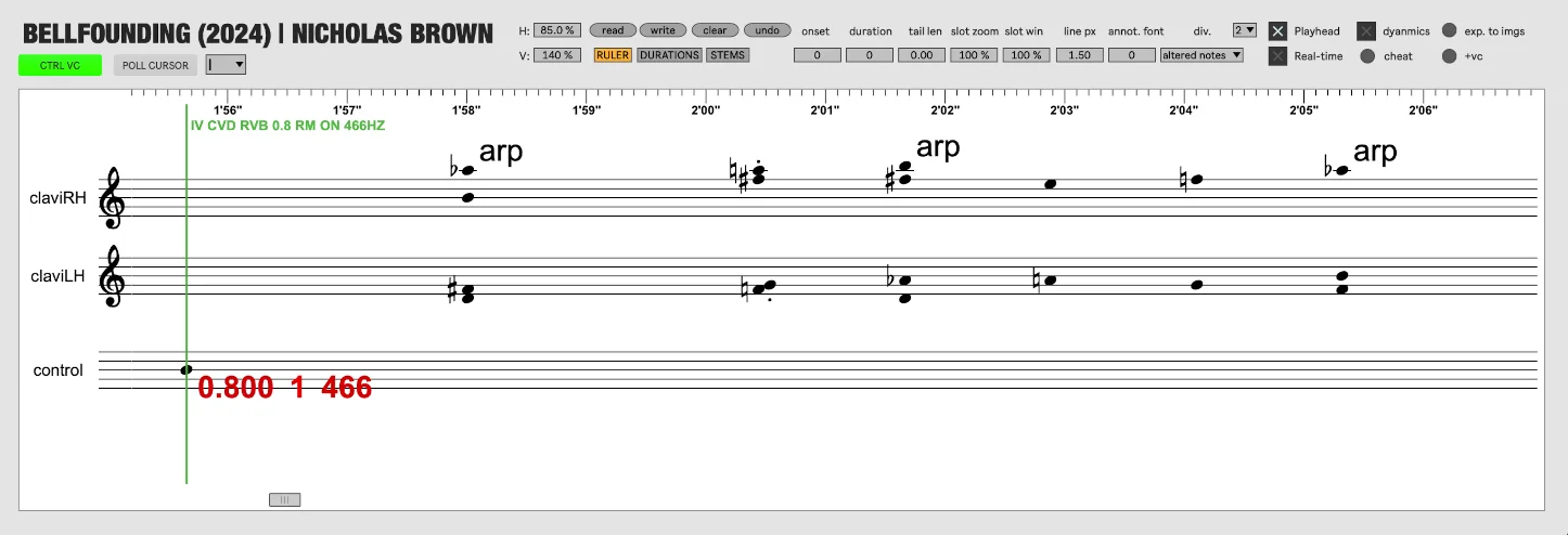 Excerpt from the score of Bellfounding by Nicholas Brown
