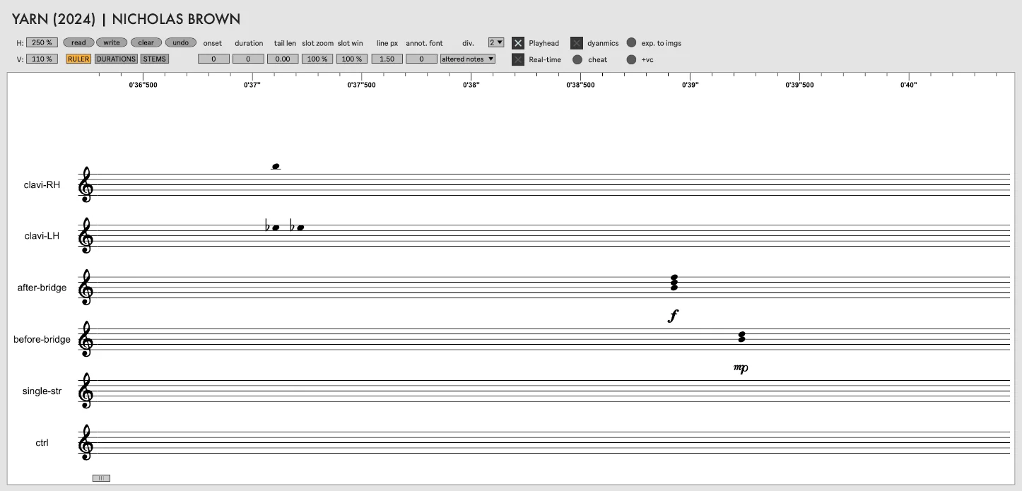 Excerpt from the score of Yarn by Nicholas Brown