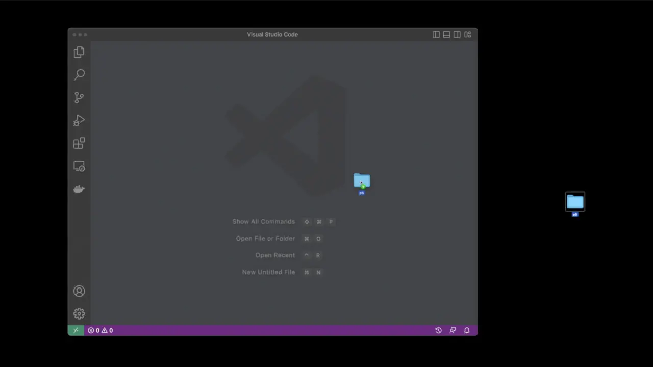 Dragging the p5 library folder into Visual Studio Code