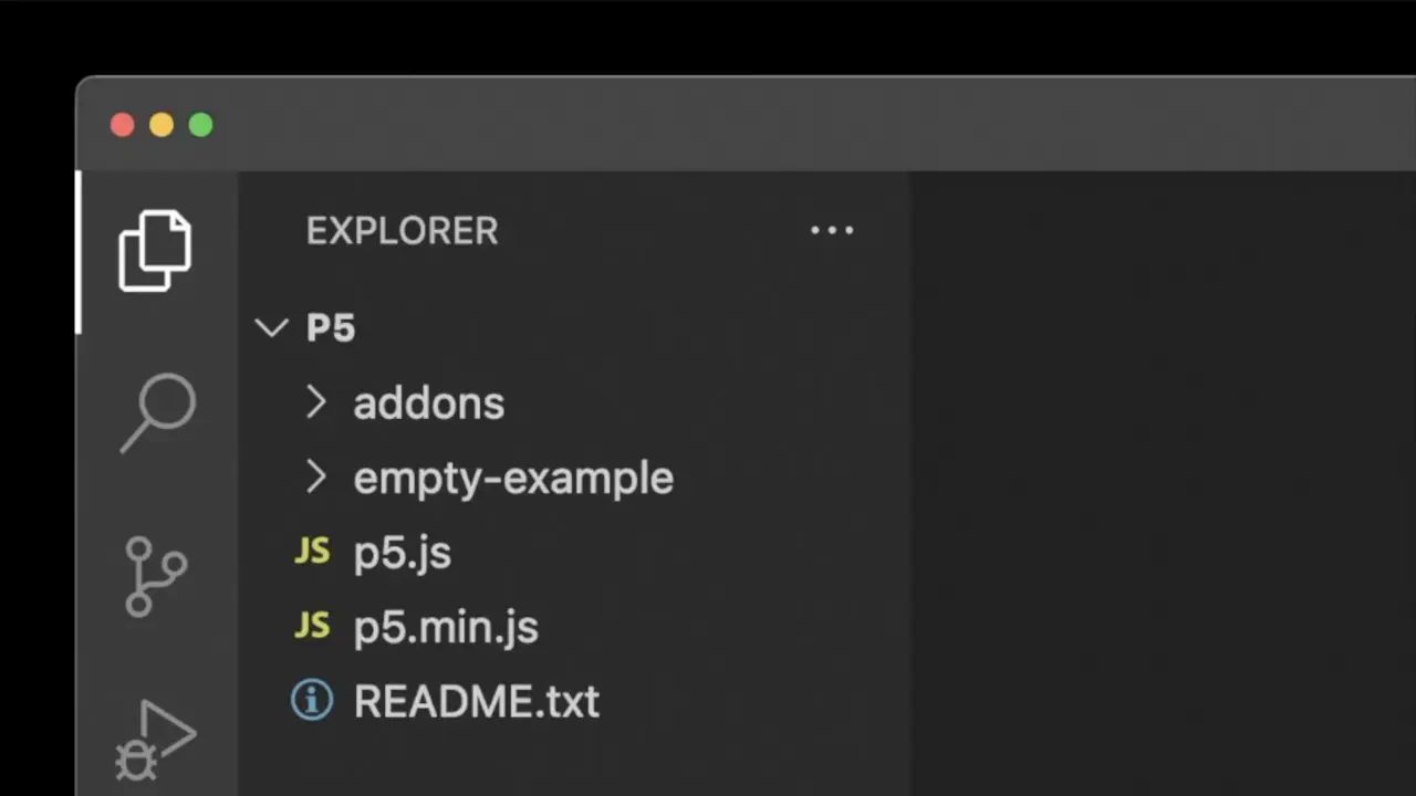 The contents of the p5 library folder listed in the Explorer panel
