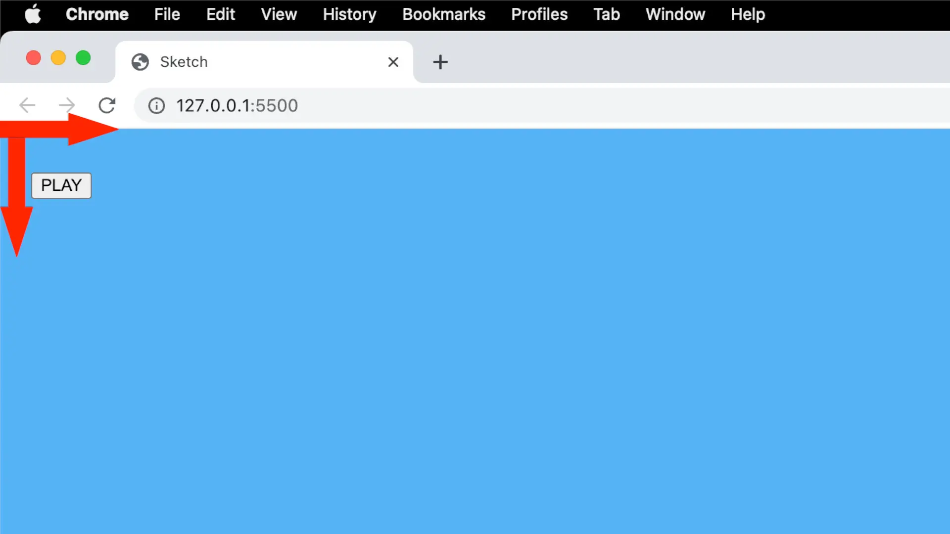 PLAY button positioned in the top-left corner of the canvas
